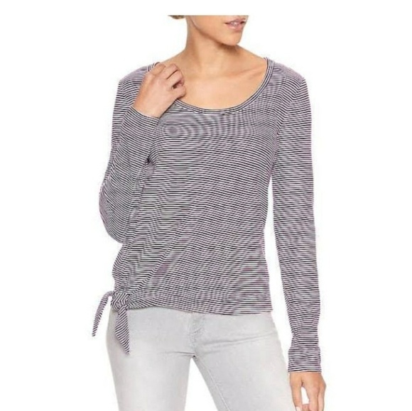 NEW! GAP FACTORY Long Sleeve Striped Easy Tee w/ Front Tie. - Picture 1 of 7